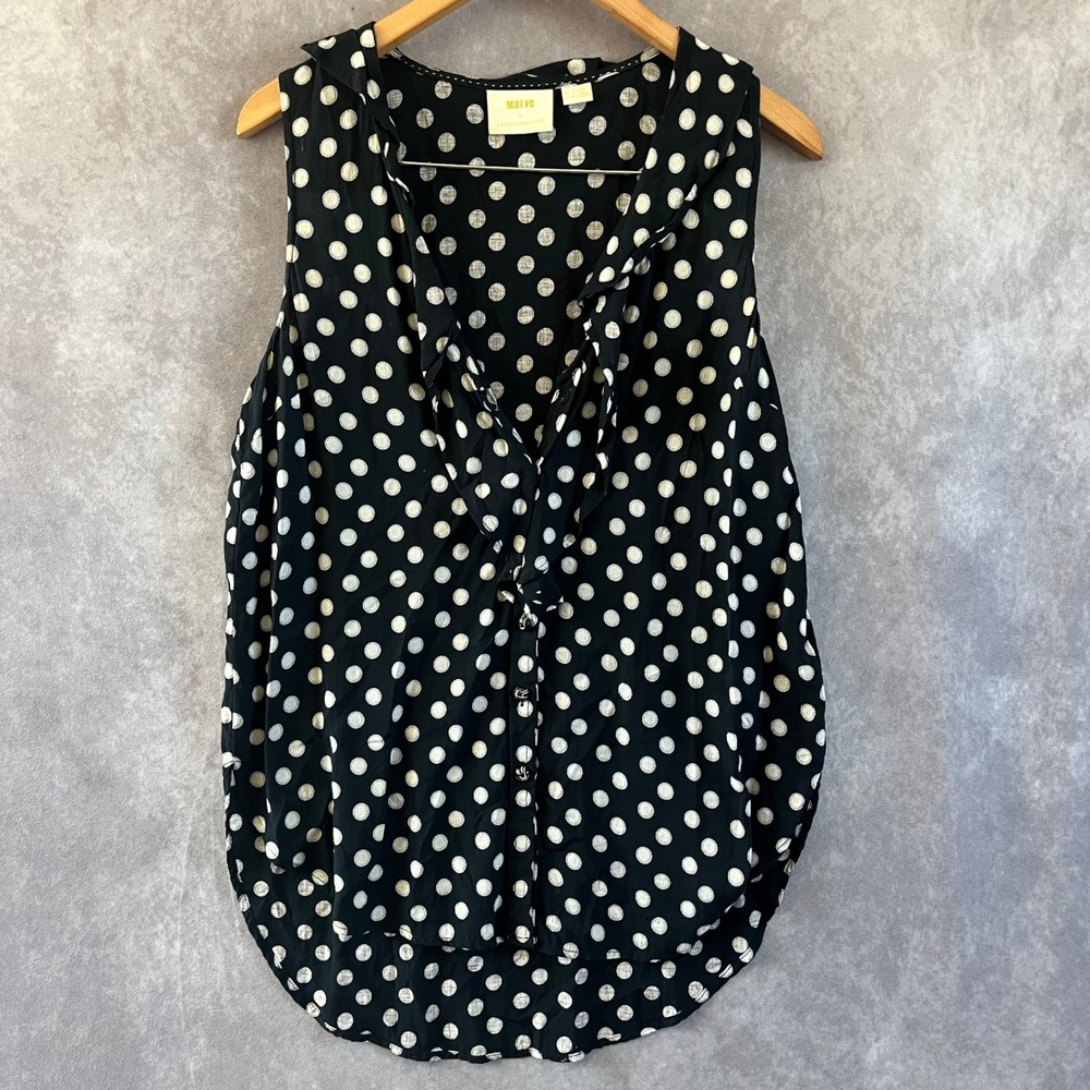 Maeve Anthropologie Sleeveless Blouse Women 8 Black White Polka Dot *See Desc*